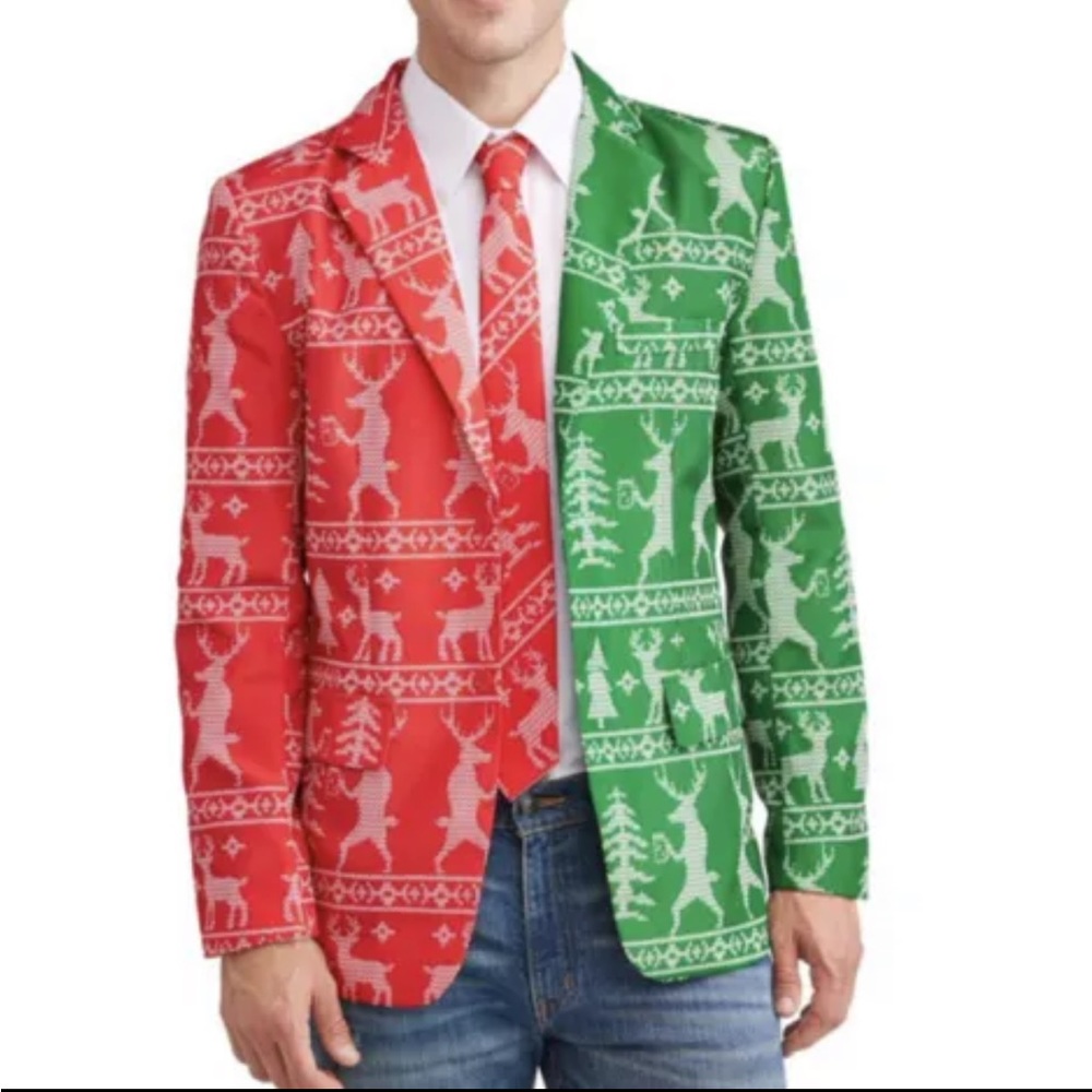 Dec. 25th Ugly Christmas Sport Coat Jacket Blazer Reindeer Drinking Split Size M